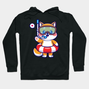 Cute Shiba Inu Dog Snorkeling And Waving Hand Cartoon Hoodie